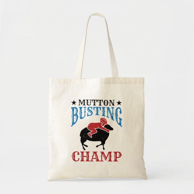 Mutton Busting Champ Sheep Riding Tote Bag (Front)