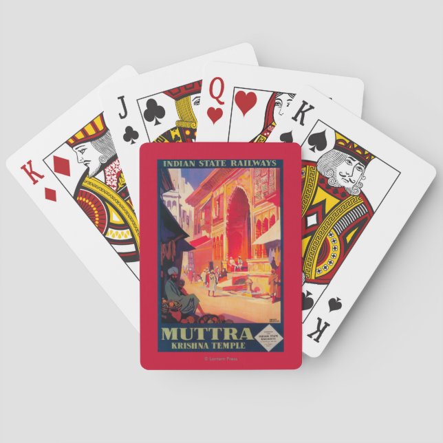 Muttra Krishna Temple Travel Poster Playing Cards (Back)