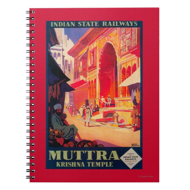 Muttra Krishna Temple Travel Poster Spiral Notebook (Front)