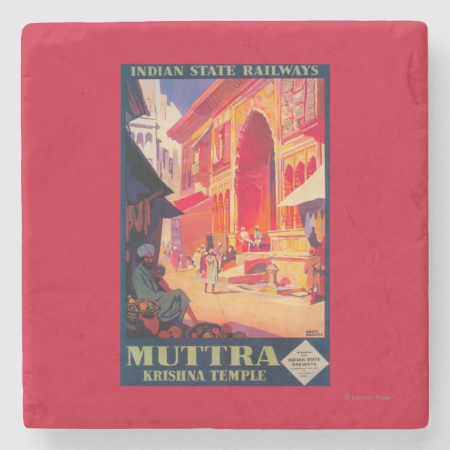 Muttra Krishna Temple Travel Poster Stone Coaster (Front)