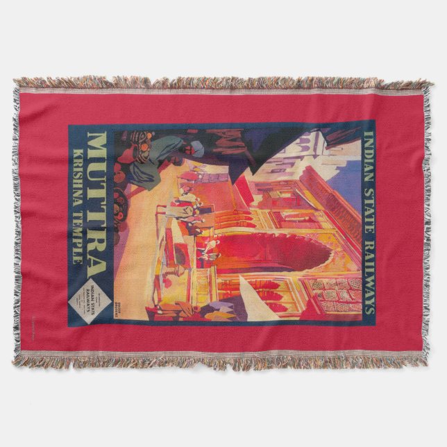 Muttra Krishna Temple Travel Poster Throw Blanket (Front)