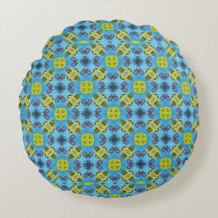 MVB Geo Sky Blue with a touch of yellow Desig Round Cushion