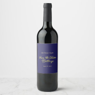 MVB Navy Faux Metallic Gold Design Wine Label
