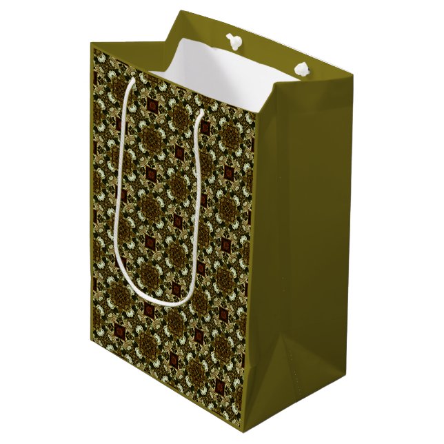 MVB Rich Bronze Gold Pattern Design Medium Gift Bag (Front Angled)