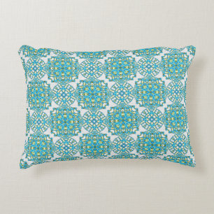 MVB Teal Blue & Yellow Faux Lace Decorative Cushion