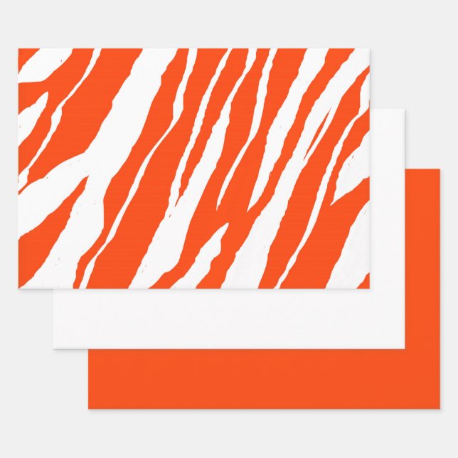 MVB Tiger Stripes Design- Orange & White Wrapping Paper Sheet (Set)