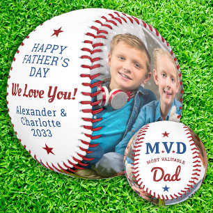 MVD - Most Valuable Dad - Custom 2 Photo Baseball