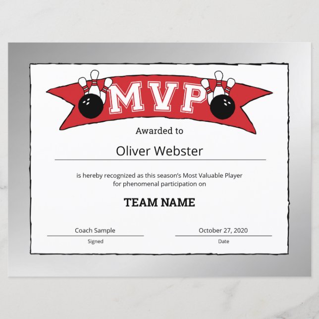MVP Player - MVP Certificates Bowling Certificate (Front)