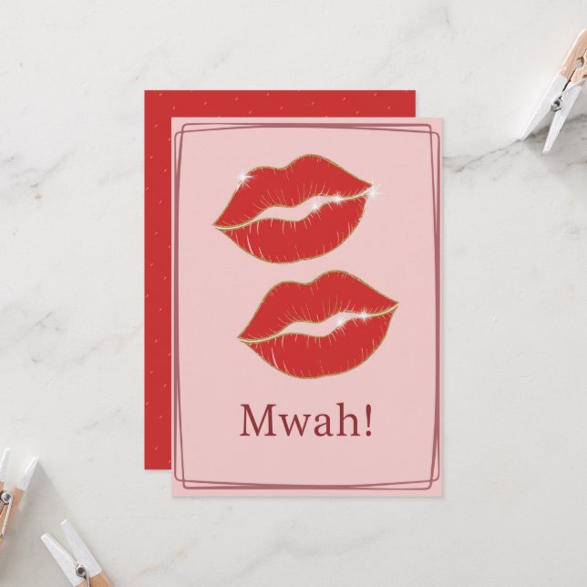 Mwah Red Lips Valentine's  Day  Card (Front/Back In Situ)