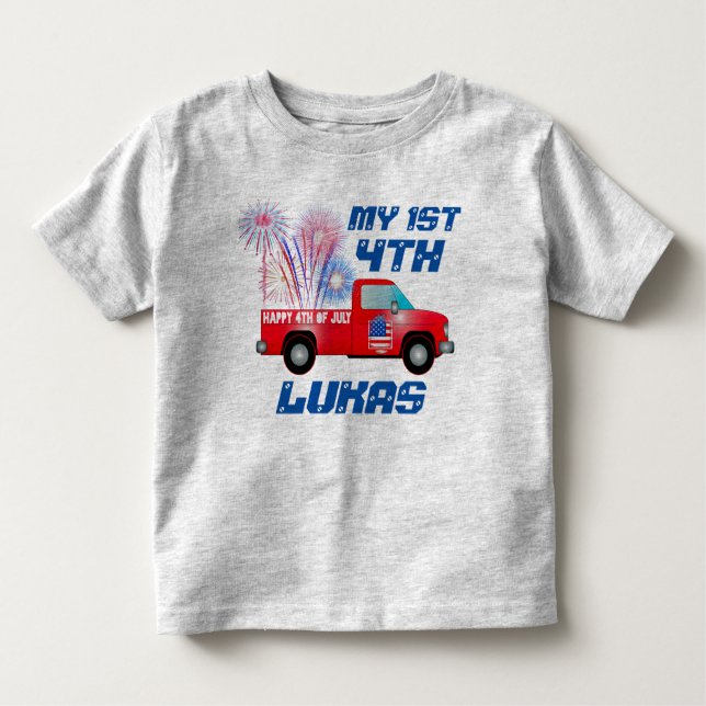 MY 1ST 4th of July Red White Blue Fireworks Truck  Toddler T-Shirt (Front)
