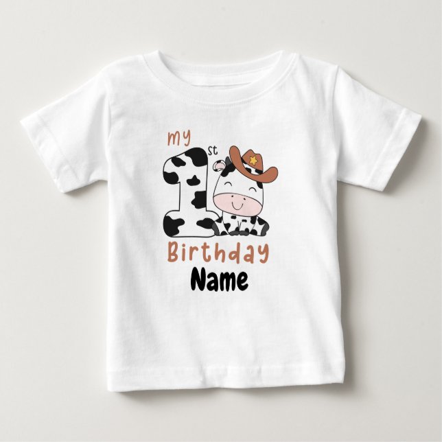 My 1st Birthday Cow, Custom Baby Boy Farm 1st BD T-Shirt (Front)