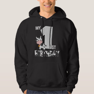 My 1st Birthday Cow Moo I'm 1 Yrs Old Farm Theme B Hoodie