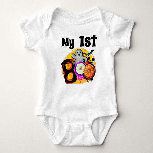My 1st Boo Cute Halloween Ghost Trick or Treat Baby Bodysuit (Front)