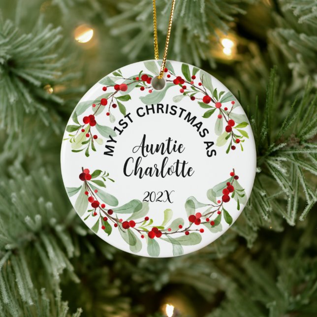My 1st Christmas as Auntie, Photo, Personalised Ceramic Tree Decoration (Tree)