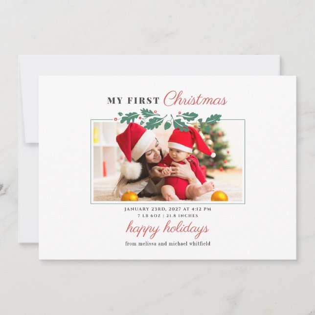 My 1st Christmas Baby Birth Photo Holiday Card (Front)