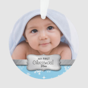 My 1st Christmas - baby blue   Add your photo Ornament