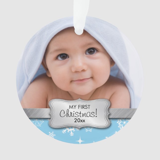My 1st Christmas - baby blue | Add your photo Ornament (Front)