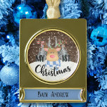 My 1st Christmas Baby Deer Snow & Forest Trees Gold Plated Banner Ornament<br><div class="desc">My 1st Christmas Seasonal Baby Deer Snow & Forest Trees Gold Plated Banner Ornament.</div>