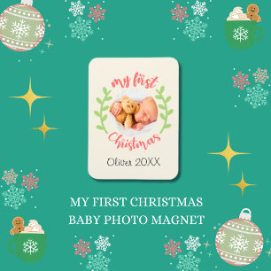 My 1st Christmas Baby Name PHOTO Wreath Holiday  Magnet
