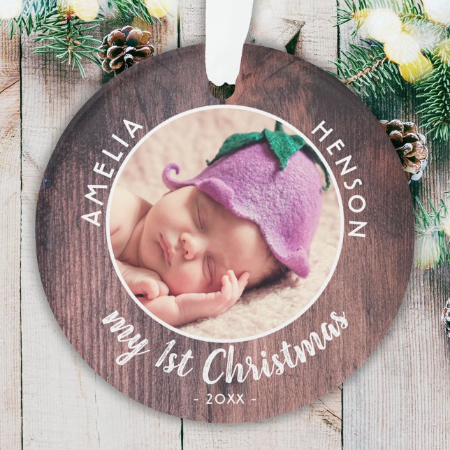 My 1st Christmas Baby`s First Pink Wood Photo Ornament (Creator Uploaded)