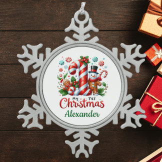 My 1st Christmas Candy Cane  Snowflake Pewter Christmas Ornament