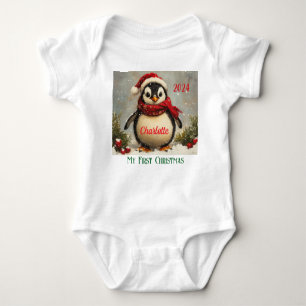 My 1st Christmas, Customised Baby Gift, Penguin Baby Bodysuit