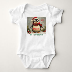 My 1st Christmas, Customised Baby Gift, Penguin  Bodysuit