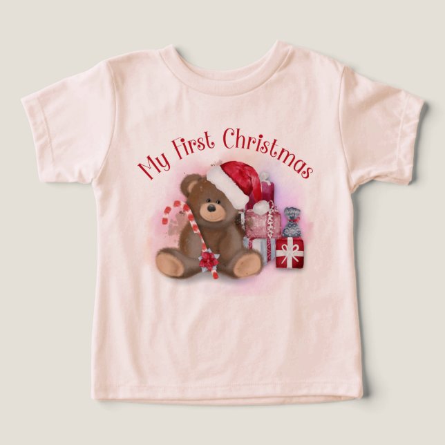 My 1st Christmas Cute Candy Cane Bear Modern (Design Front)