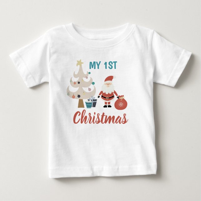 My 1st Christmas Cute Santa Xmas Tree Baby T-Shirt (Front)