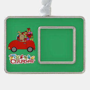 My 1st Christmas Driving Reindeer Silver Plated Framed Ornament