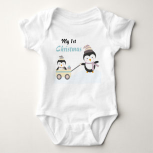 My 1st Christmas Funny Penguins Baby Bodysuit