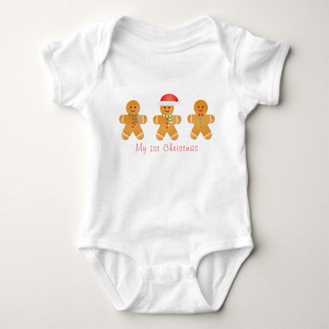 My 1st Christmas Gingerbread Men Santa Hat Baby Bodysuit (Front)