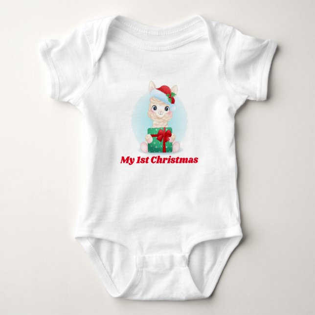 My 1st Christmas Llama Baby Bodysuit (Front)
