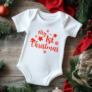 My 1st Christmas Modern Script Winter Snowflake Baby Bodysuit