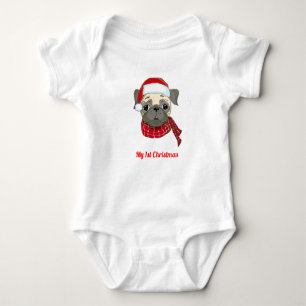 My 1st Christmas Pug Baby Bodysuit