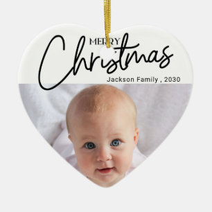 My 1st Christmas Script Photo Snowflake Heart Ceramic Tree Decoration