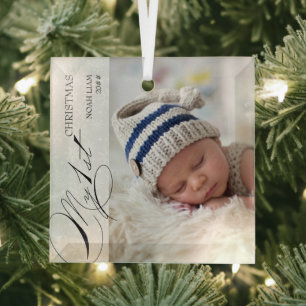 My 1st Christmas Script Vertical Photo Snowflake Glass Tree Decoration