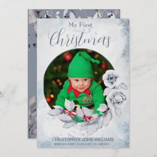 My 1st Christmas Silver Floral Baby Photo Holiday