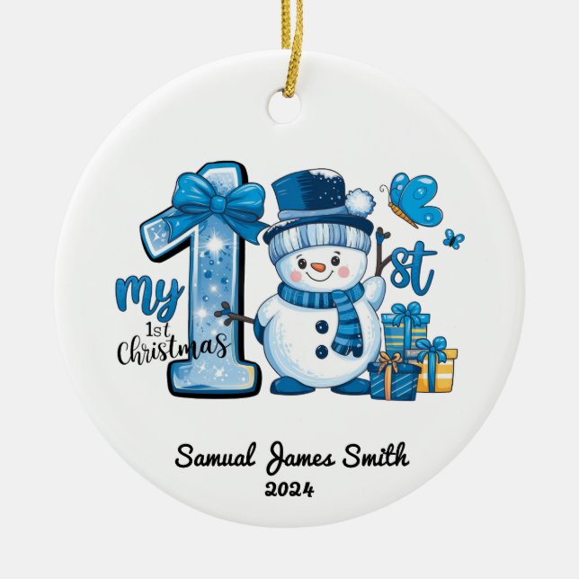 My 1st Christmas Snowman – Custom Ceramic Tree Decoration (Front)
