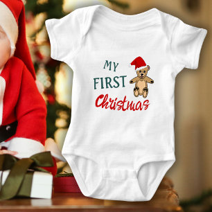 My 1st Christmas Teddy Bear Baby`s First Photo Baby Bodysuit