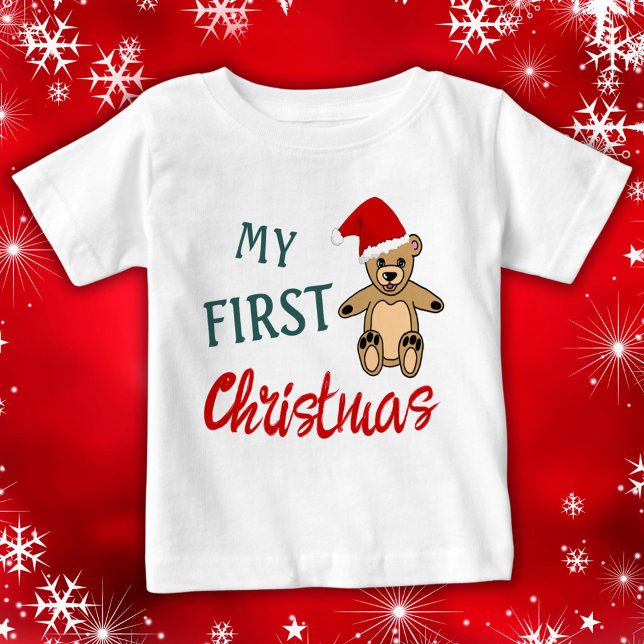 My 1st Christmas Teddy Bear Santa Hat Baby T-Shirt (Creator Uploaded)