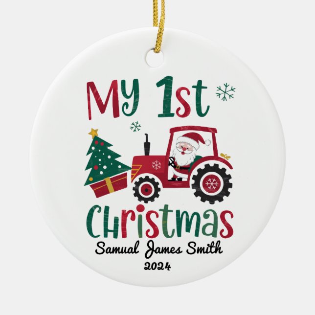 My 1st Christmas Tractor - Custom Ceramic Tree Decoration (Front)