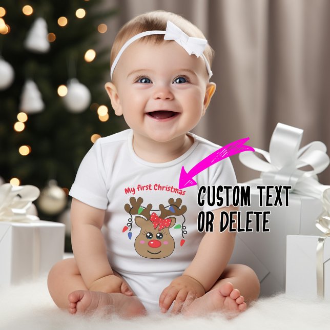 🎅❄ My 1st Christmas with cute reindeer girl Baby Bodysuit (Cute baby's 1st Christmas, customizable text)