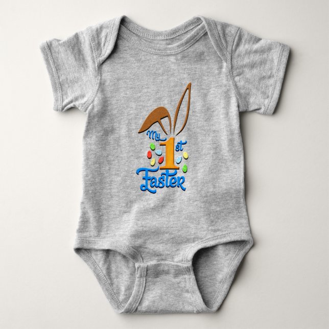 My 1st Easter Baby Boy Grey Bodysuit - Easter (Front)