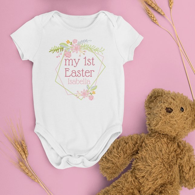 My 1st Easter Beautiful Pink Floral Personalised Baby Bodysuit (Creator Uploaded)