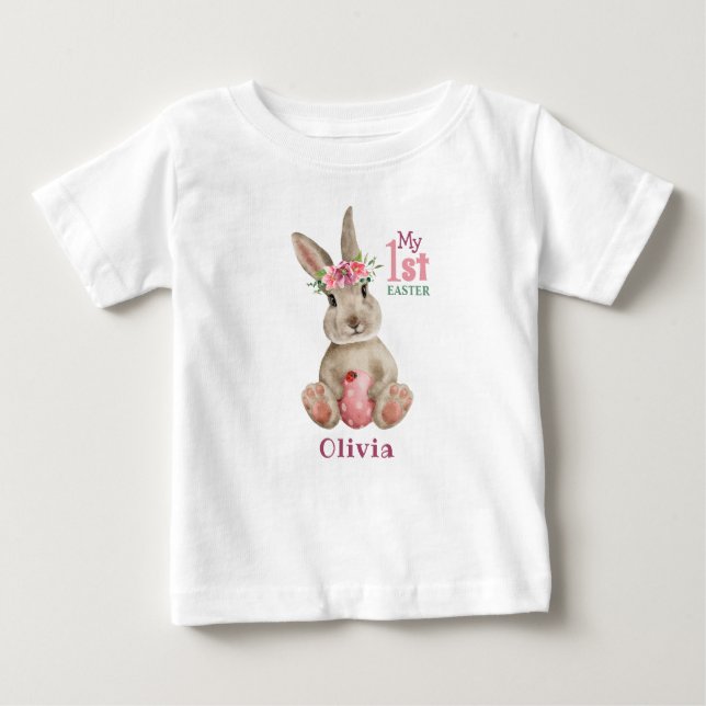 My 1st Easter - Bunny Rabbit and Painted Egg  Baby T-Shirt (Front)