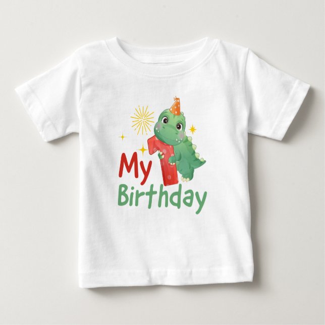 My 1st First Birthday Dinosaur, 1 Years Old Baby T-Shirt (Front)