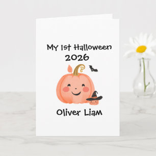 My 1st Halloween 2026 Smiling Pumpkin Witch Name Card