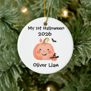 My 1st Halloween 2026 Smiling Pumpkin Witch Name Ceramic Tree Decoration