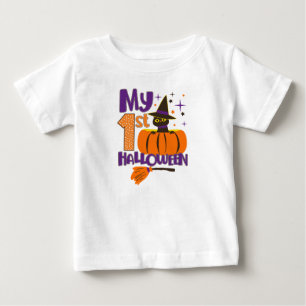 My 1st Halloween Baby Cute Black Cat Witch Pumpkin T-Shirt